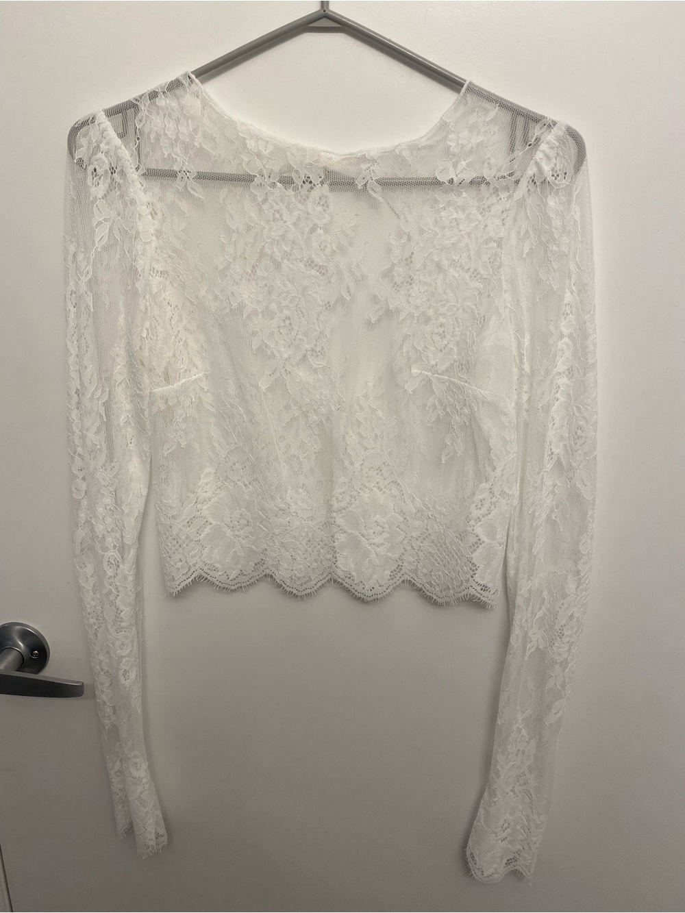 Park & Fifth Dover Topper White Sheer Lace Long-Sleeve Top